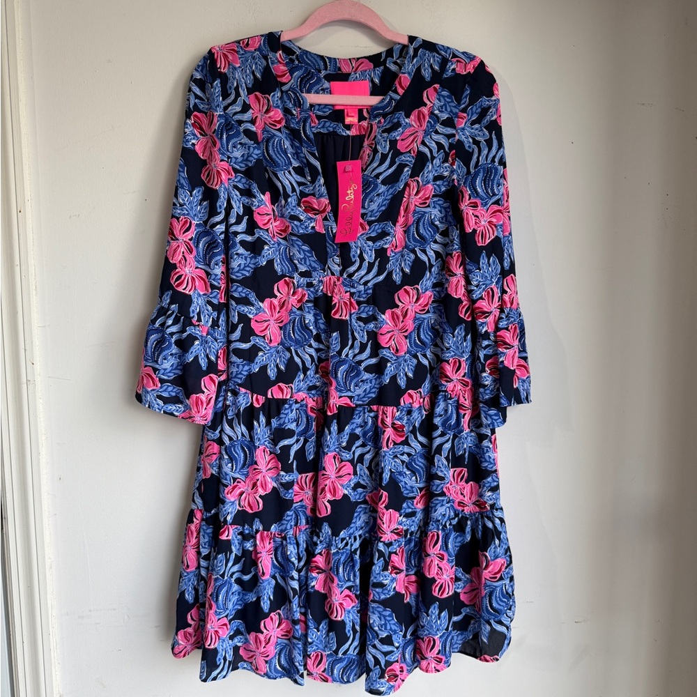 Lilly Pulitzer Gabriel 3/4 Sleeve Tunic Dress Navy Its Ofishel Size 10